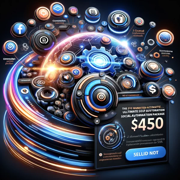 product image for the Ultimate Social Media Automation Package. It visually represents the core features and benefits mentioned in your description, including the integration of social media icons, automation elements, and the price. This image aims to capture the essence of what makes this package valuable for enhancing online presence and engagement.